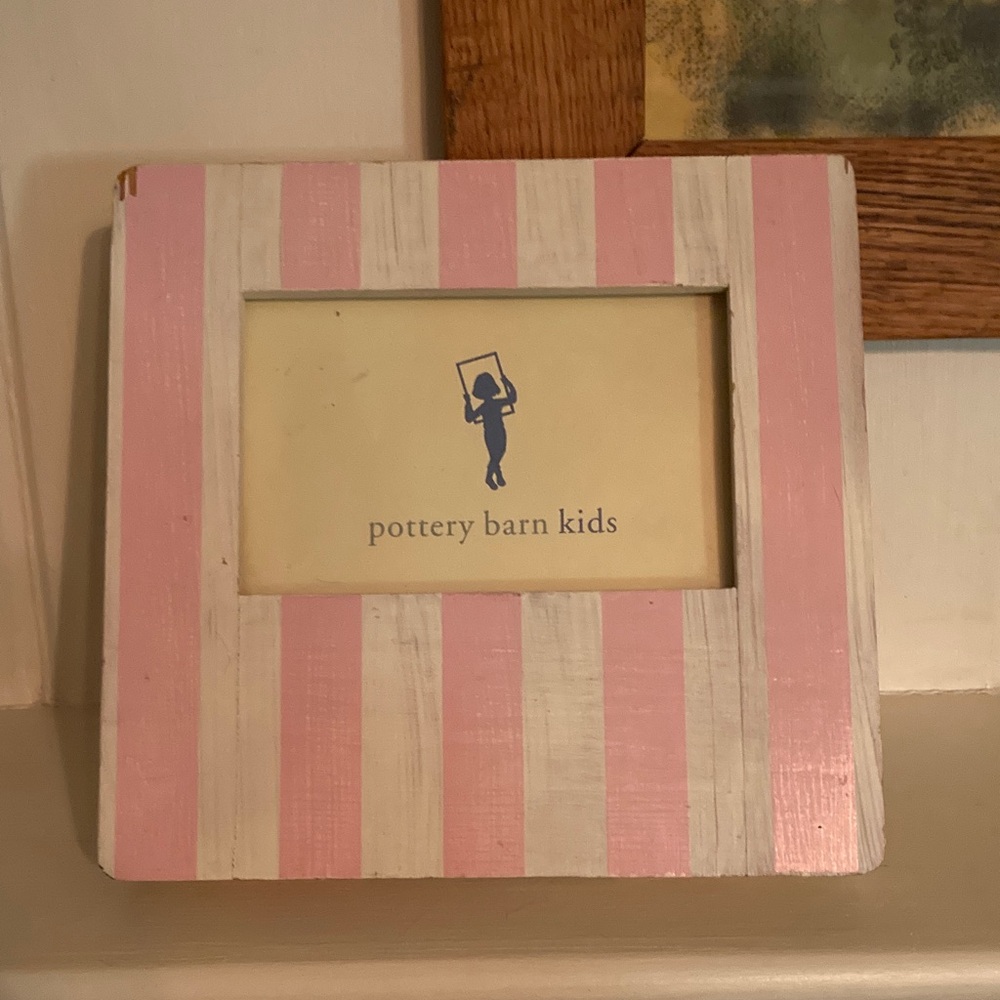 Pottery Barn Kids Pink & White Striped Wood Photo Frame